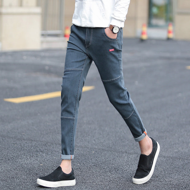 Autumn black ripped ankle jeans men